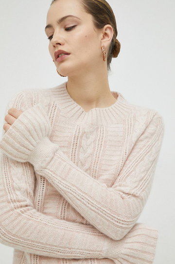 Ivy Oak sweter wełniany damski kolor różowy
