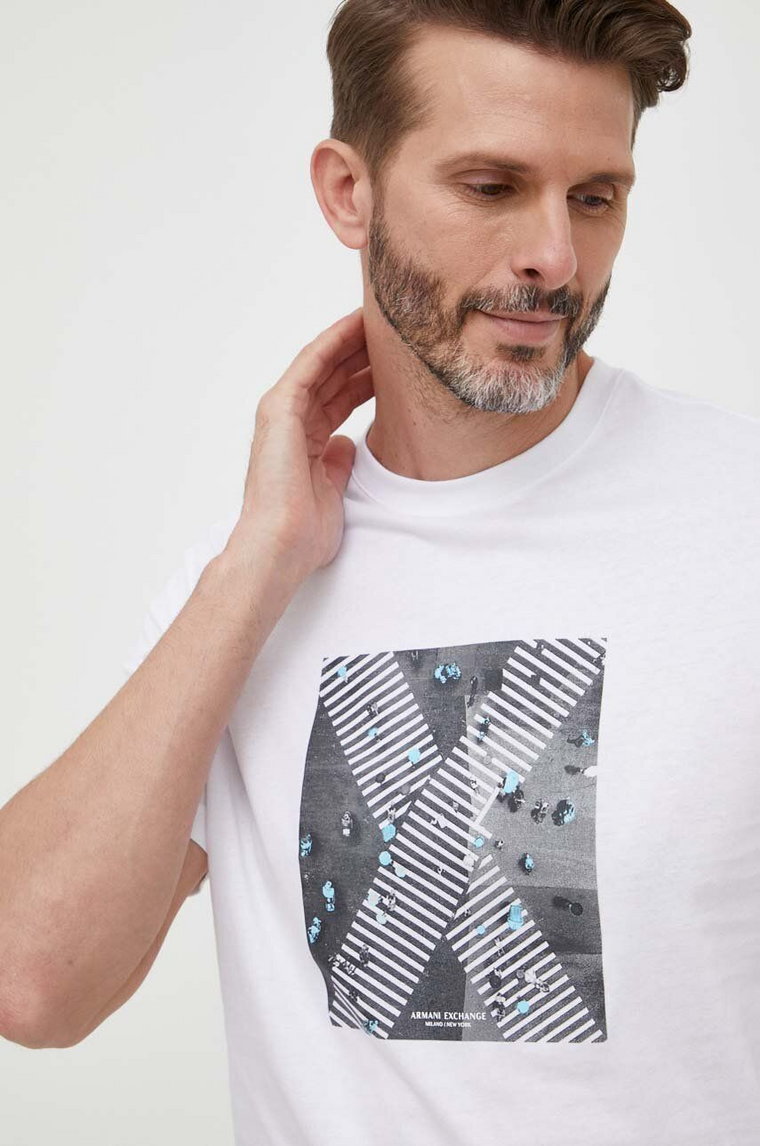 Armani Exchange t-shirt bawełniany kolor biały z nadrukiem