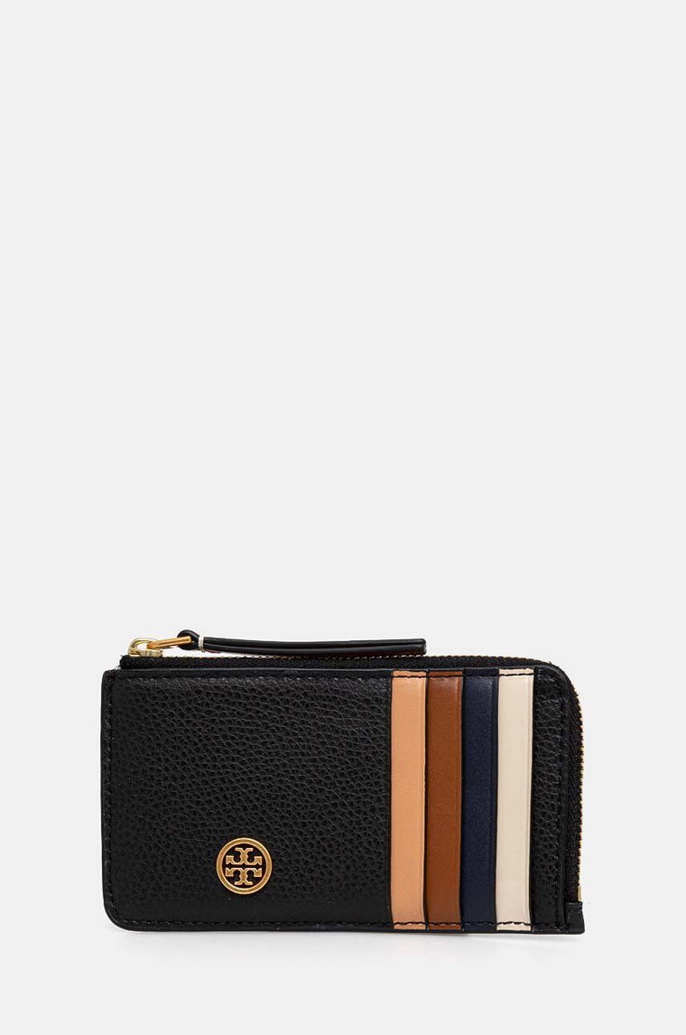 Tory Burch etui na karty skórzane Robinson Pebbled kolor czarny 146012