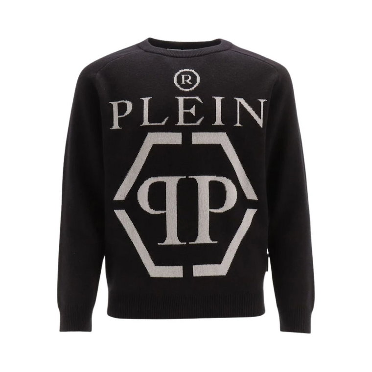 Sweter z Okrągłym Dekoltem i Długim Rękawem oraz Maxi Logo Philipp Plein