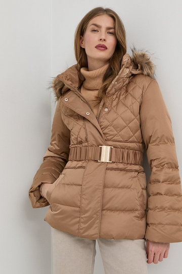 Guess kurtka puchowa damska kolor beżowy zimowa