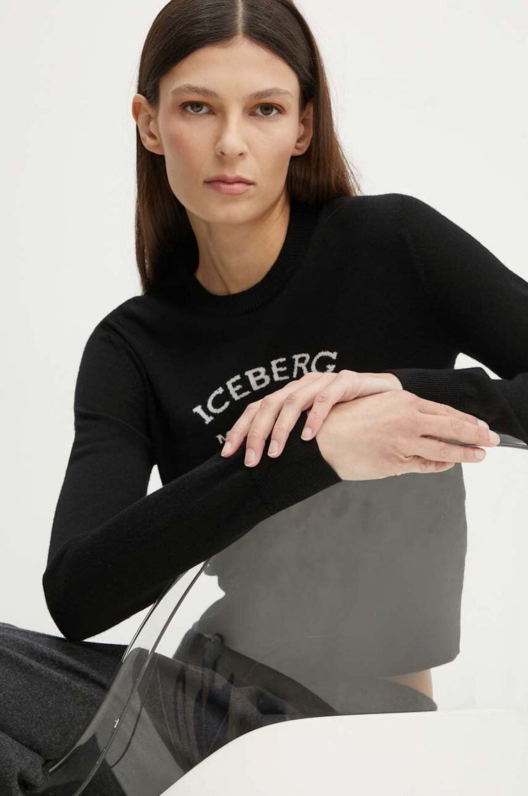 Iceberg sweter wełniany damski kolor czarny lekki A004 9000