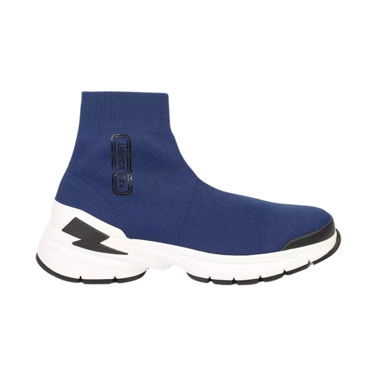 Niebieskie Sneakersy z Podszewką z Tekstylu i Logo na Boku Neil Barrett
