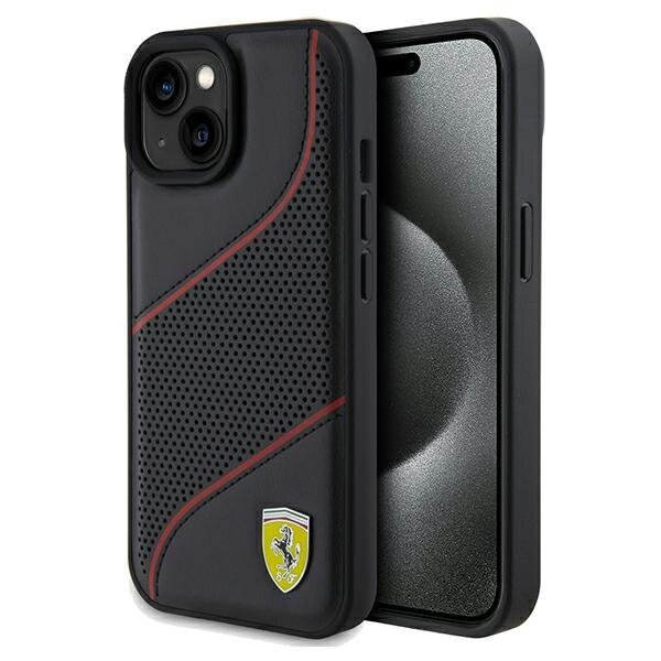 Ferrari FEHCP15SPWAK iPhone 15 / 14 / 13 6.1" czarny/black hardcase Perforated Waves Metal Logo