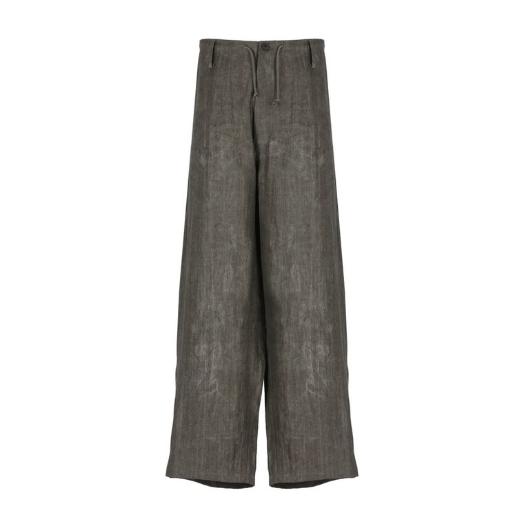Szare lniane spodnie z sznurkiem w talii Yohji Yamamoto