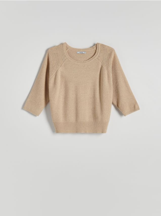 Reserved - Gładki sweter - beżowy