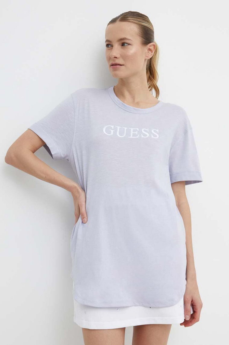 Guess t-shirt bawełniany AYLA damski kolor fioletowy V4GI06 K8G01