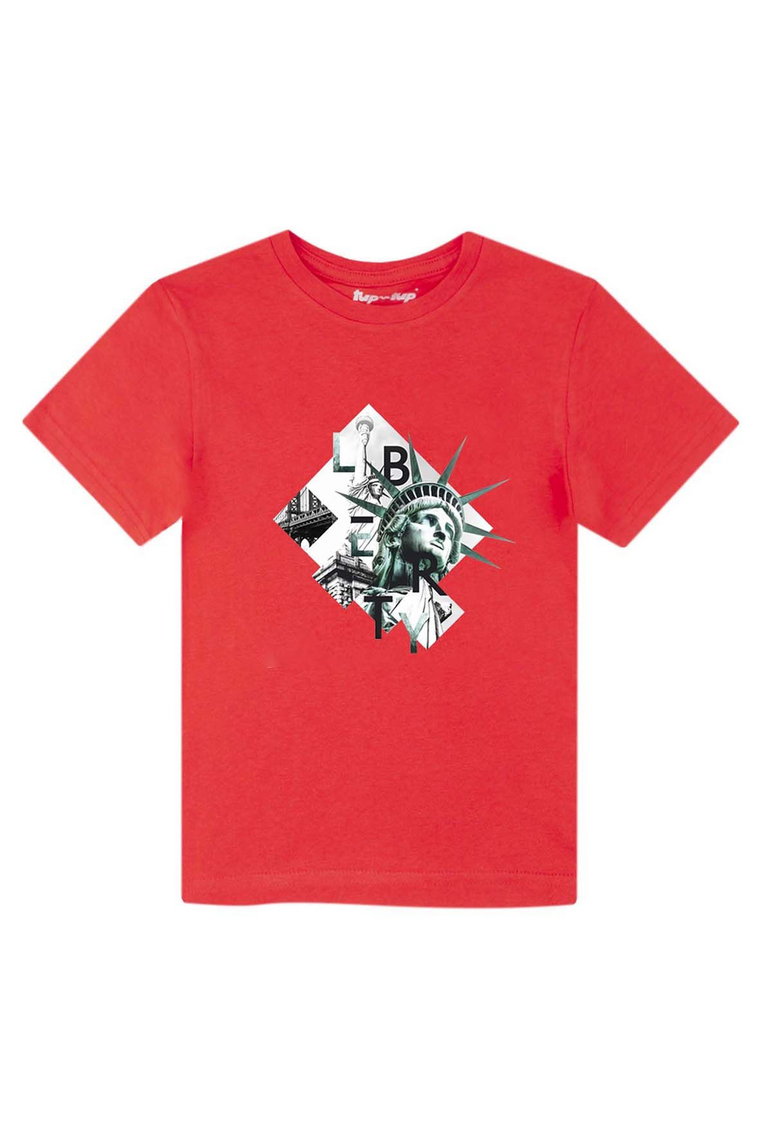 Czerwony t-shirt dla chłopca z bawełny Tup Tup Statua Wolności