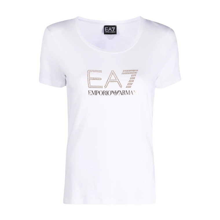 Biała koszulka z ozdobnymi kryształkami Emporio Armani EA7