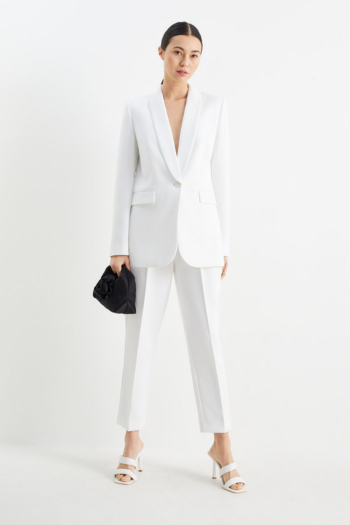 C&A Spodnie biznesowe z paskiem-wysoki stan-regular fit, Biały, Rozmiar: 34
