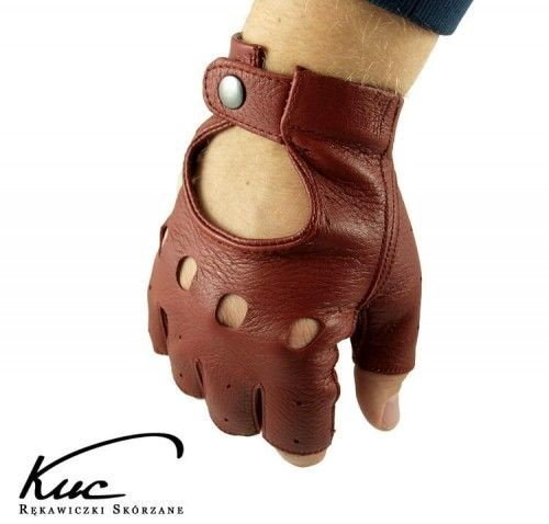 Bordowe rękawiczki bez palców ze skóry jelenia - rękawiczki rowerowe, samochodowe