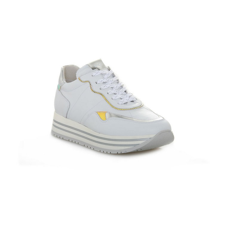 Białe Skórzane Sneakersy z Złotymi Wstawkami Nerogiardini