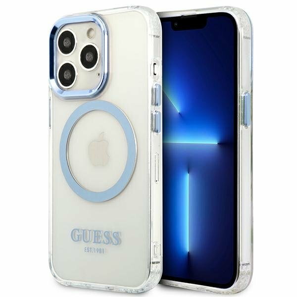 Guess GUHMP13LHTRMB iPhone 13 Pro / 13 6,1" niebieski/blue hard case Metal Outline Magsafe