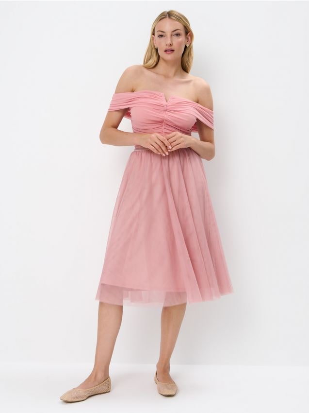Mohito - Tiulowa różowa spódnica midi - różowy