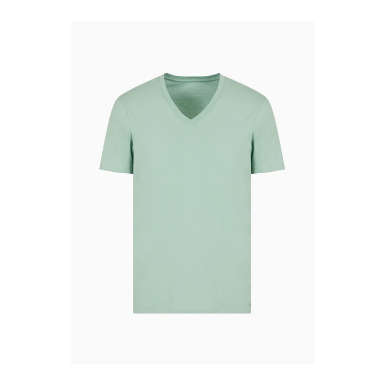 T-shirt z bawełny Pima z dekoltem w serek Zielony Armani Exchange