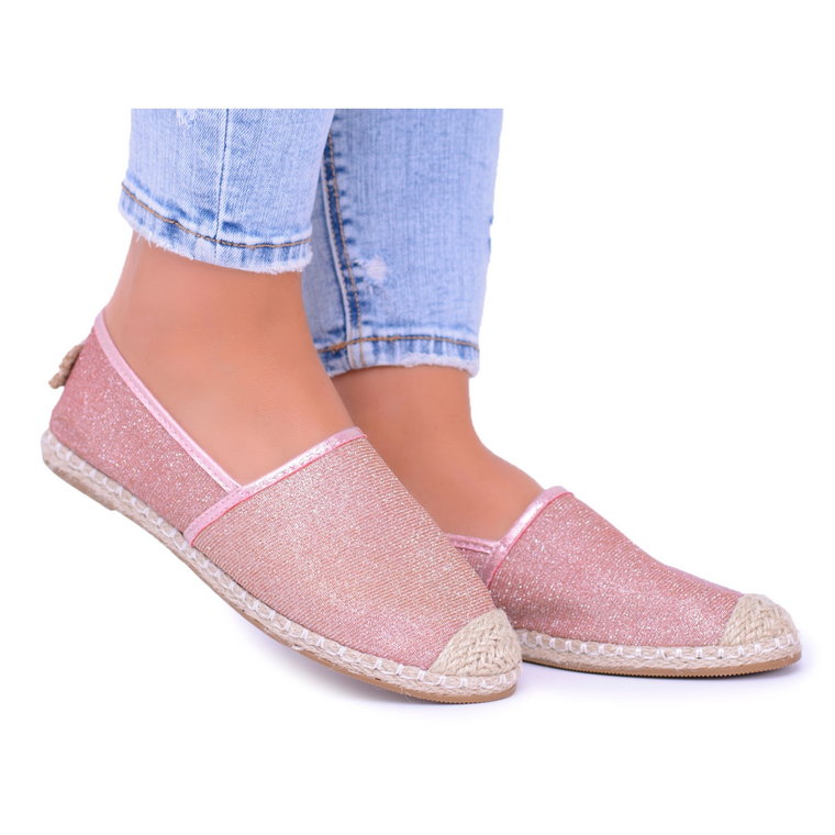 Lu Boo Damskie Espadryle Slip On Brokat Różowe złoto Miravet