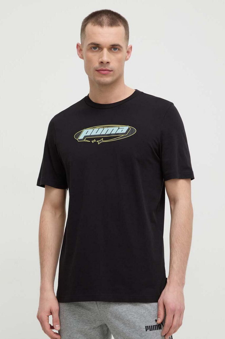Puma t-shirt bawełniany męski kolor czarny z nadrukiem 625424