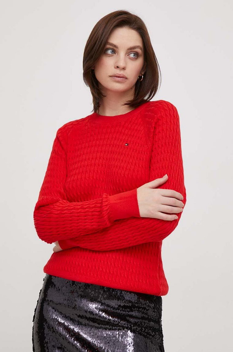 Tommy Hilfiger sweter bawełniany kolor czerwony lekki