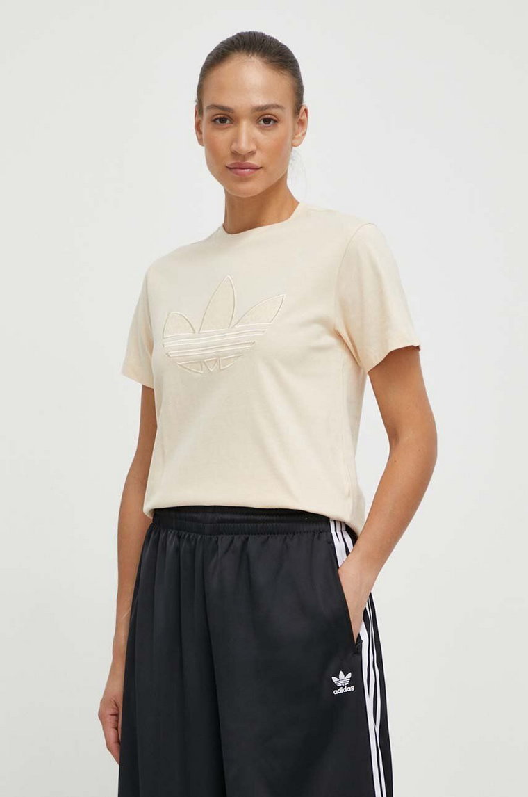 adidas Originals t-shirt bawełniany damski kolor beżowy IS3868