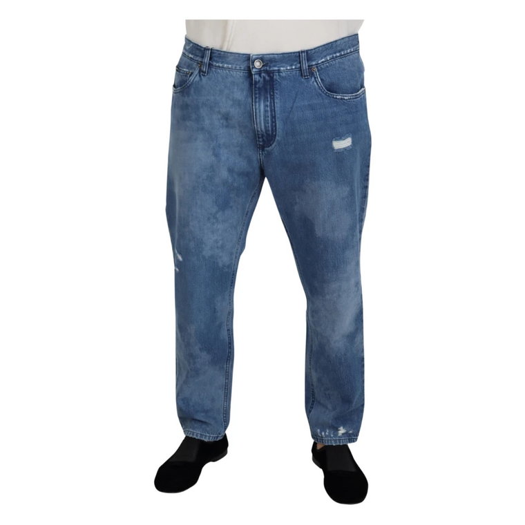 Niebieskie Wyprane Bawełniane Spodnie Jeansowe Dolce & Gabbana