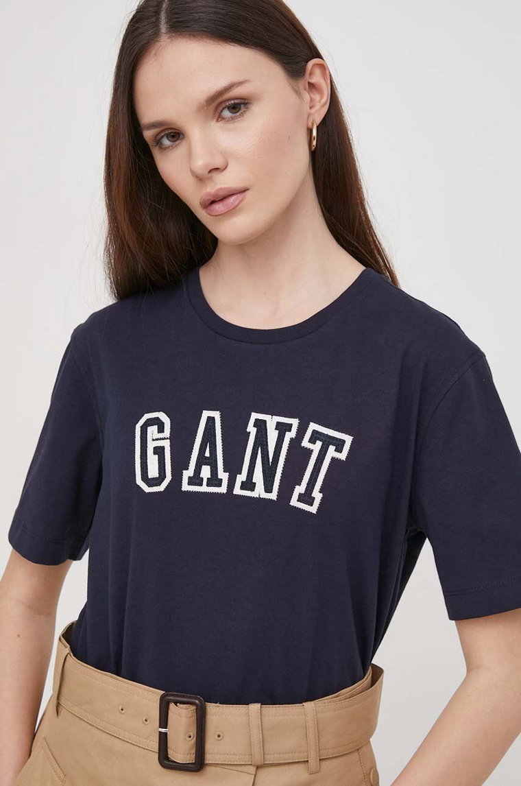 Gant t-shirt bawełniany damski kolor granatowy