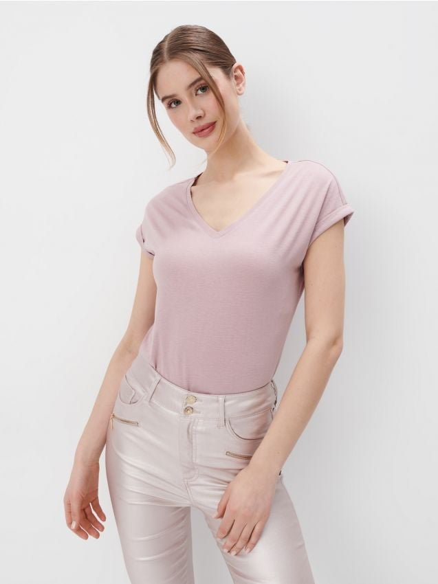 Mohito - Jasnoróżowy t-shirt z modalem - pastelowy różowy