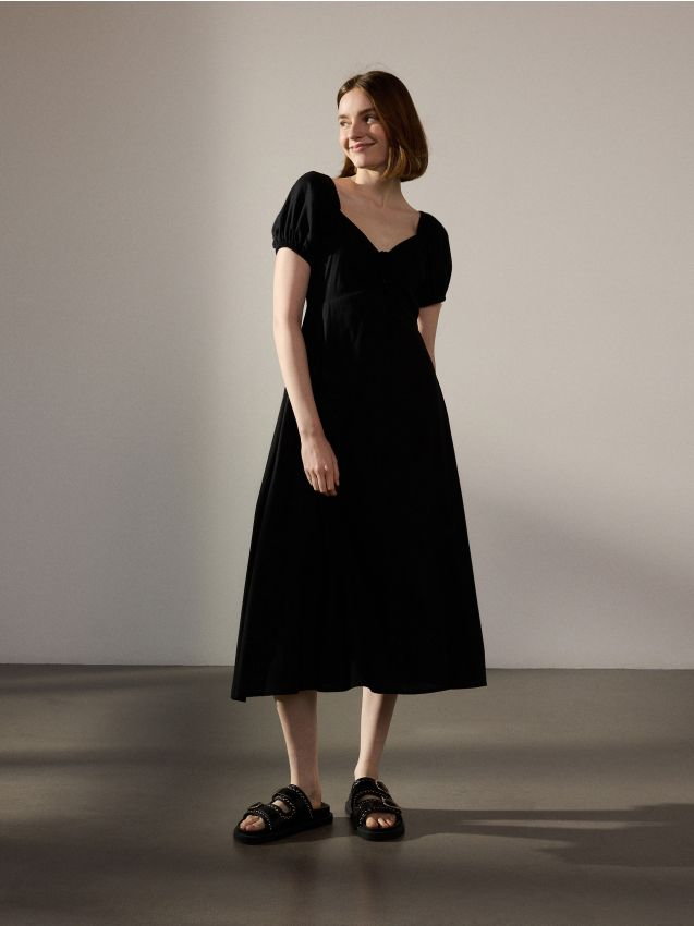 Reserved - Sukienka z wiskozą i lnem - czarny
