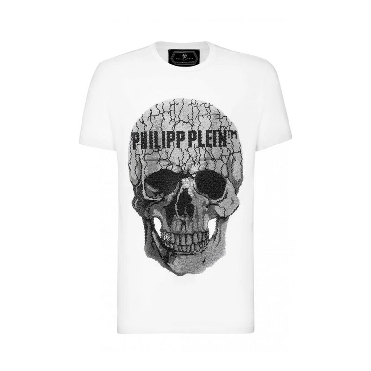 Biała koszulka z logo z kryształkami Philipp Plein