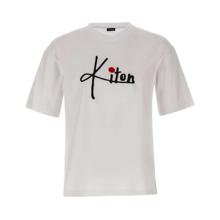 Biała koszulka z haftowanym logo Kiton