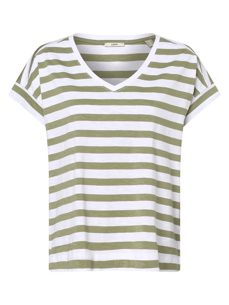 Esprit Casual - T-shirt damski, zielony|biały