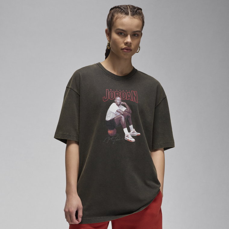 Damski T-shirt oversize z grafiką Jordan - Różowy