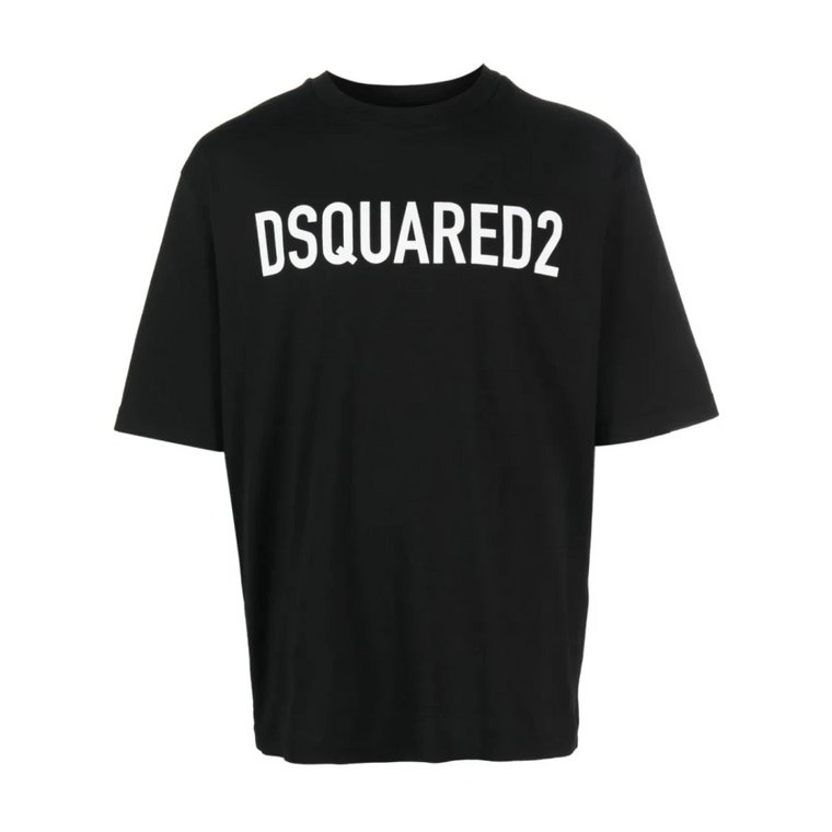 Czarne T-shirty i Pola z Okrągłym Dekoltem Dsquared2