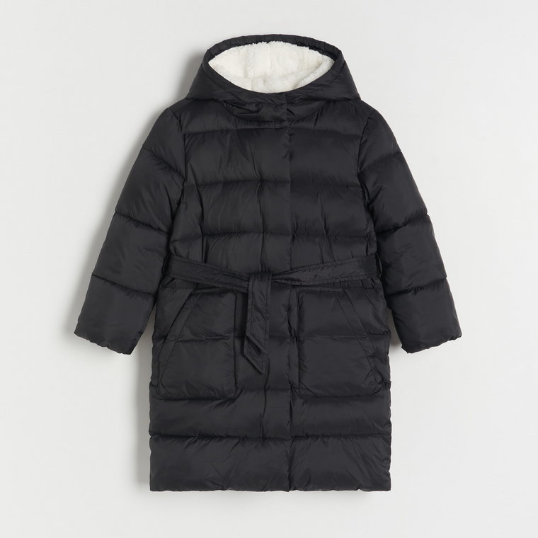 Reserved - Pikowany płaszcz z wiązaniem - czarny