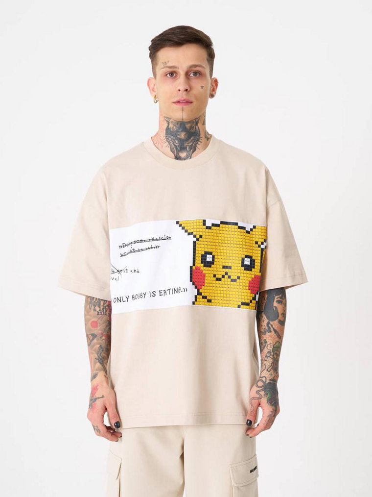 Koszulka Z Krótkim Rękawem Oversize Beżowa Machinist Pikachu
