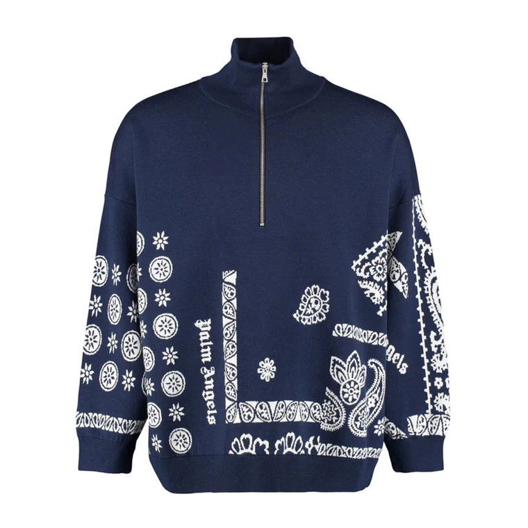 Sweter z zamkiem błyskawicznym w stylu Jacquard Palm Angels