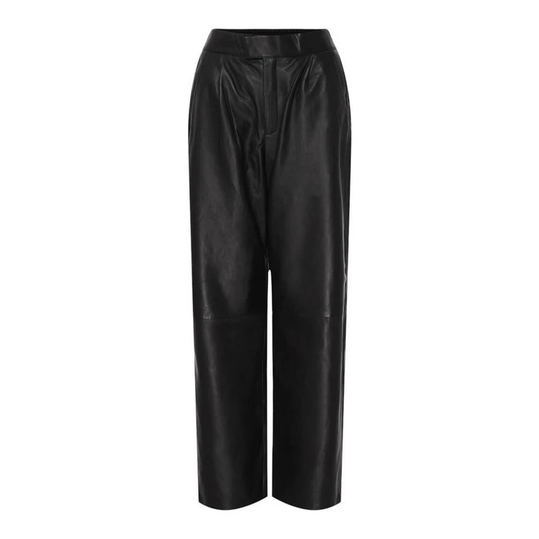 Szerokie Skórzane Spodnie 100145 Czarne Btfcph