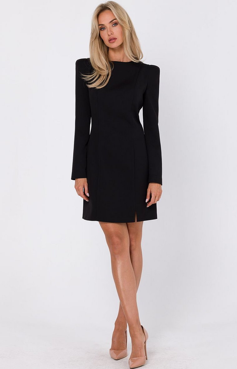 Sukienka z modelującymi przeszyciami czarna M755, Kolor czarny, Rozmiar L, MOE