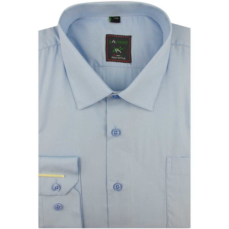 Koszula Męska Elegancka Wizytowa Biznesowa do garnituru Laviino gładka błękitna z długim rękawem w kroju REGULAR A175