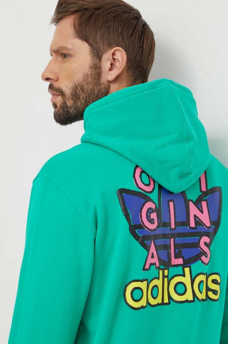 adidas Originals bluza bawełniana męska kolor zielony z kapturem z nadrukiem IM9685