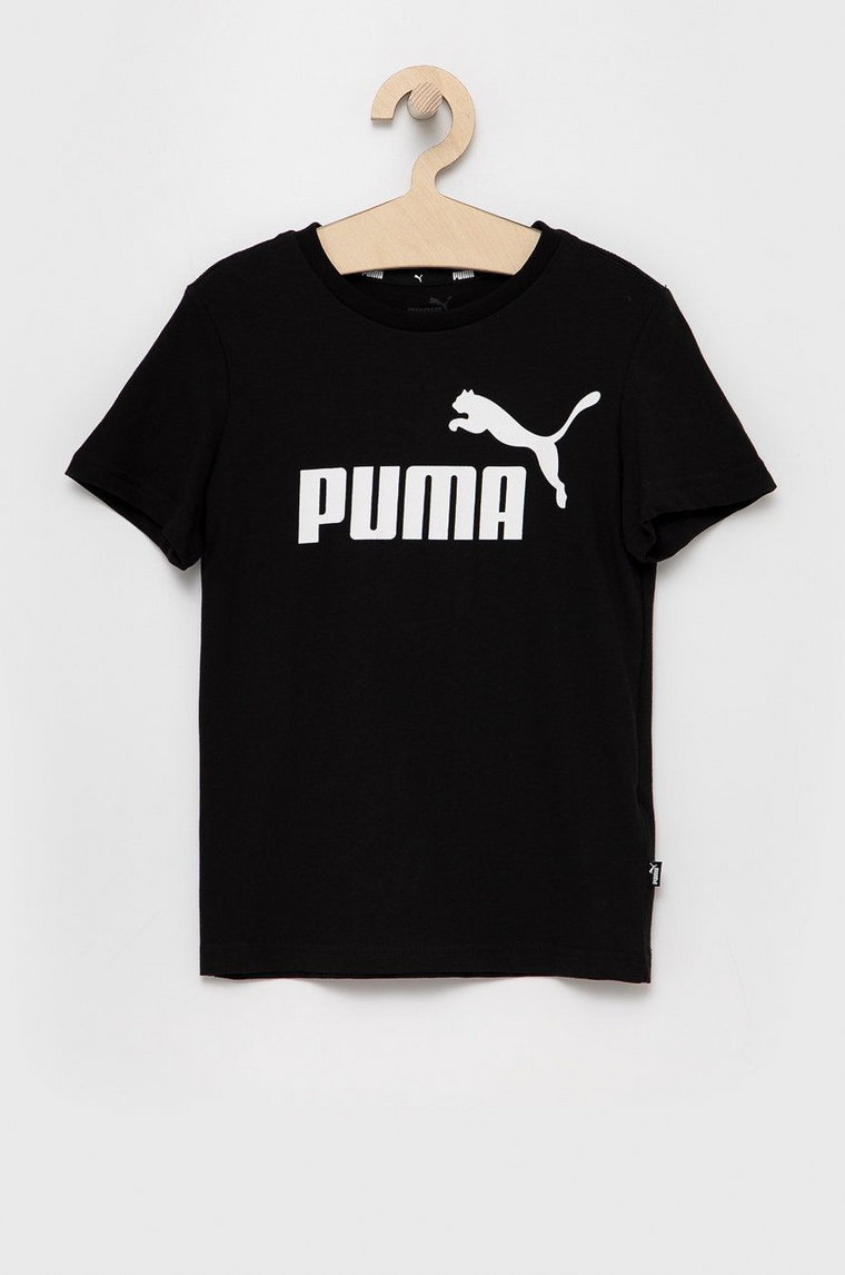 Puma t-shirt bawełniany dziecięcy kolor czarny z nadrukiem