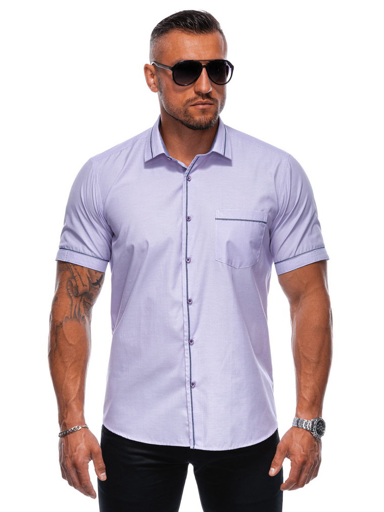 Koszula męska z krótkim rękawem K677 - fioletowa