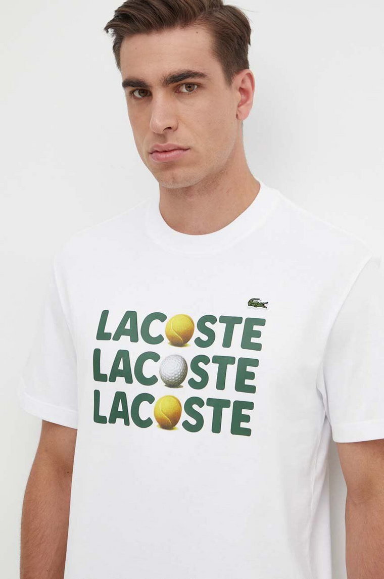 Lacoste t-shirt bawełniany męski kolor biały z nadrukiem