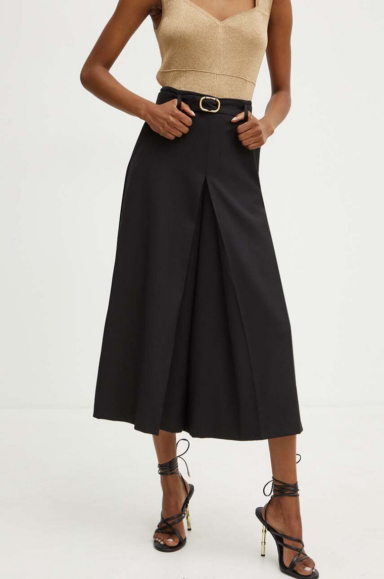 Twinset spodnie z domieszką wełny kolor czarny szerokie high waist 242TP2162