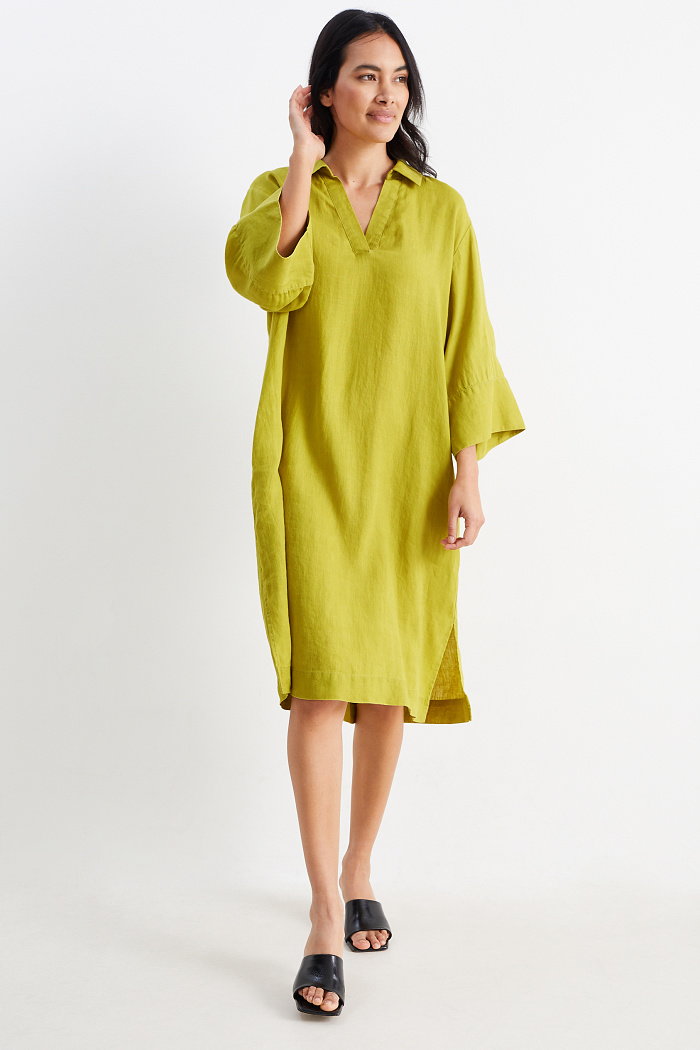 C&A Lniana sukienka bluzkowa, Zielony, Rozmiar: 34
