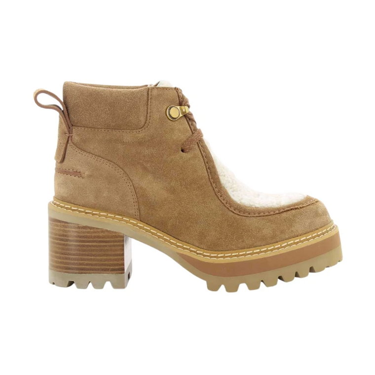 Cognac Shearling Buty na Obcasie See by Chloé