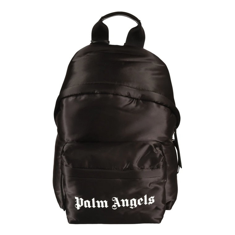 Czarny Plecak Skórzany z Nadrukiem Logo Palm Angels