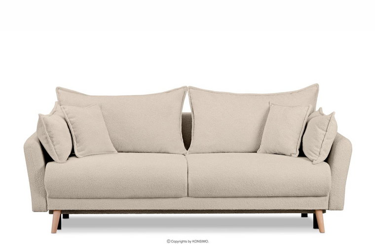 Kremowa sofa z funkcją spania w tkaninie baranek BELMOS Konsimo