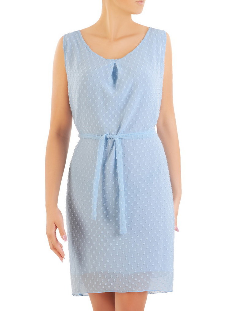 Błękitna sukienka na ramiączkach z wiązaniem w pasie 34039