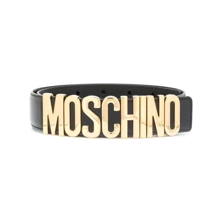 Czarny Skórzany Pasek z Logo Moschino