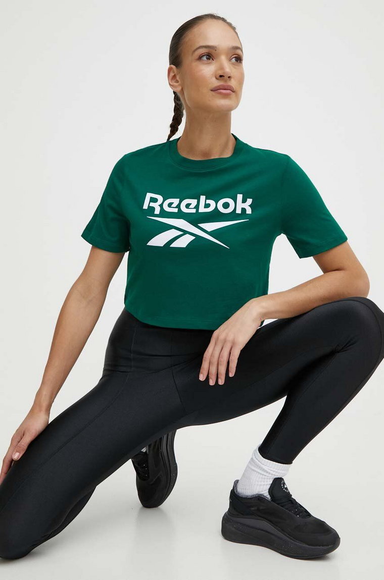 Reebok t-shirt bawełniany Identity damski kolor zielony 100076000